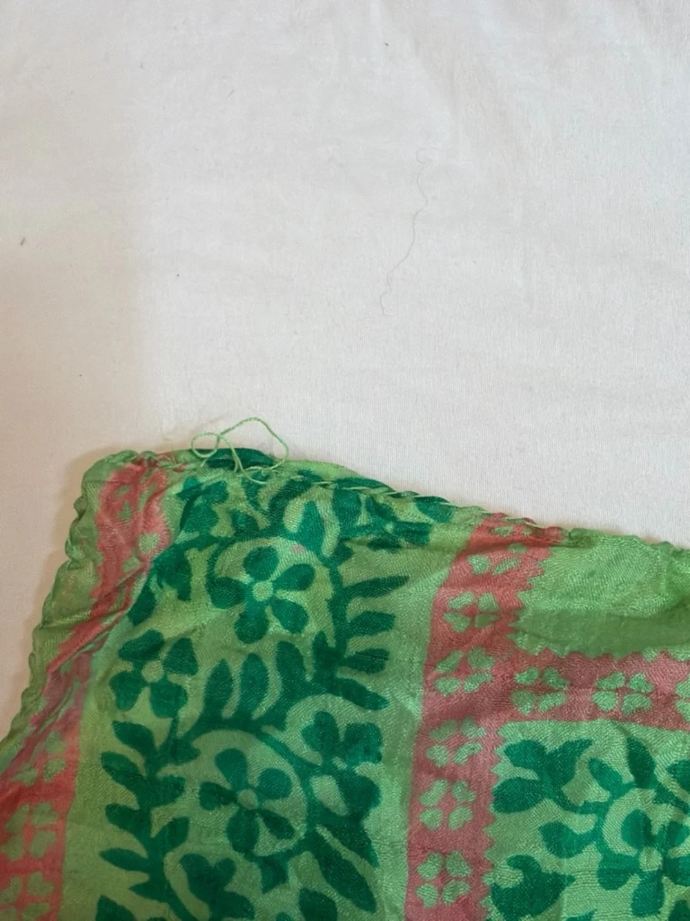Hand Woven Indian Silk Floral Scarf Green Pink Boho